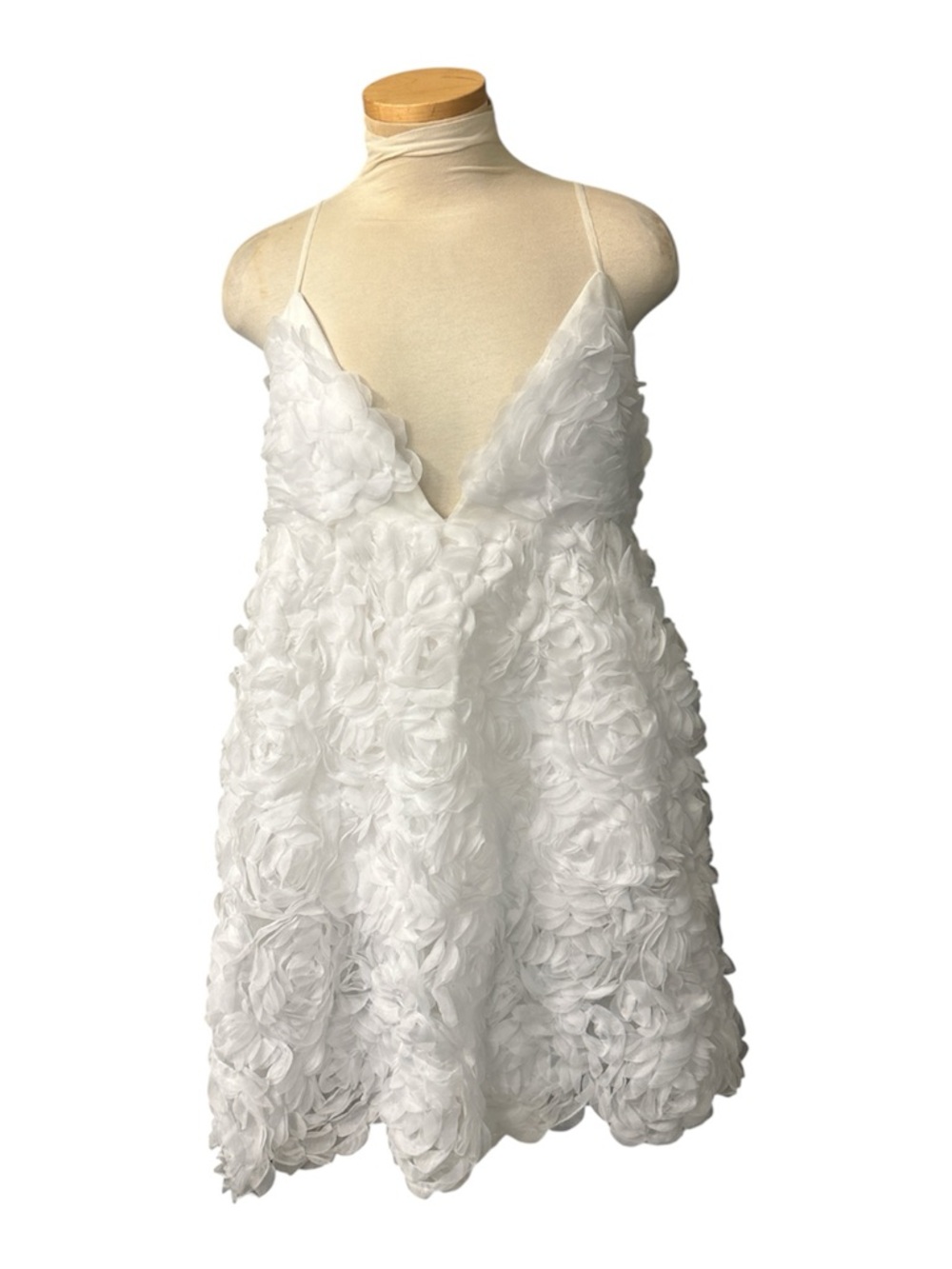 BHLDN White Floral Appliqué Rosette Spaghetti Strap Mini Dress Size XL NEW